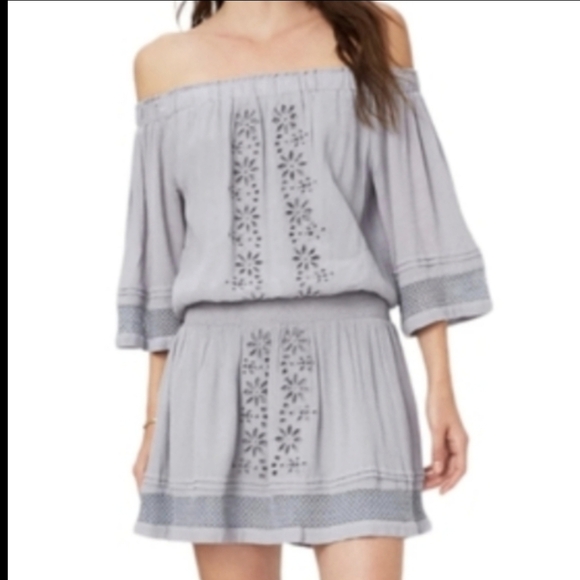 Tularosa Women's Dress Fiona Grey Off Shoulder Boho Eyelet Floral Lace Medium - Picture 1 of 11